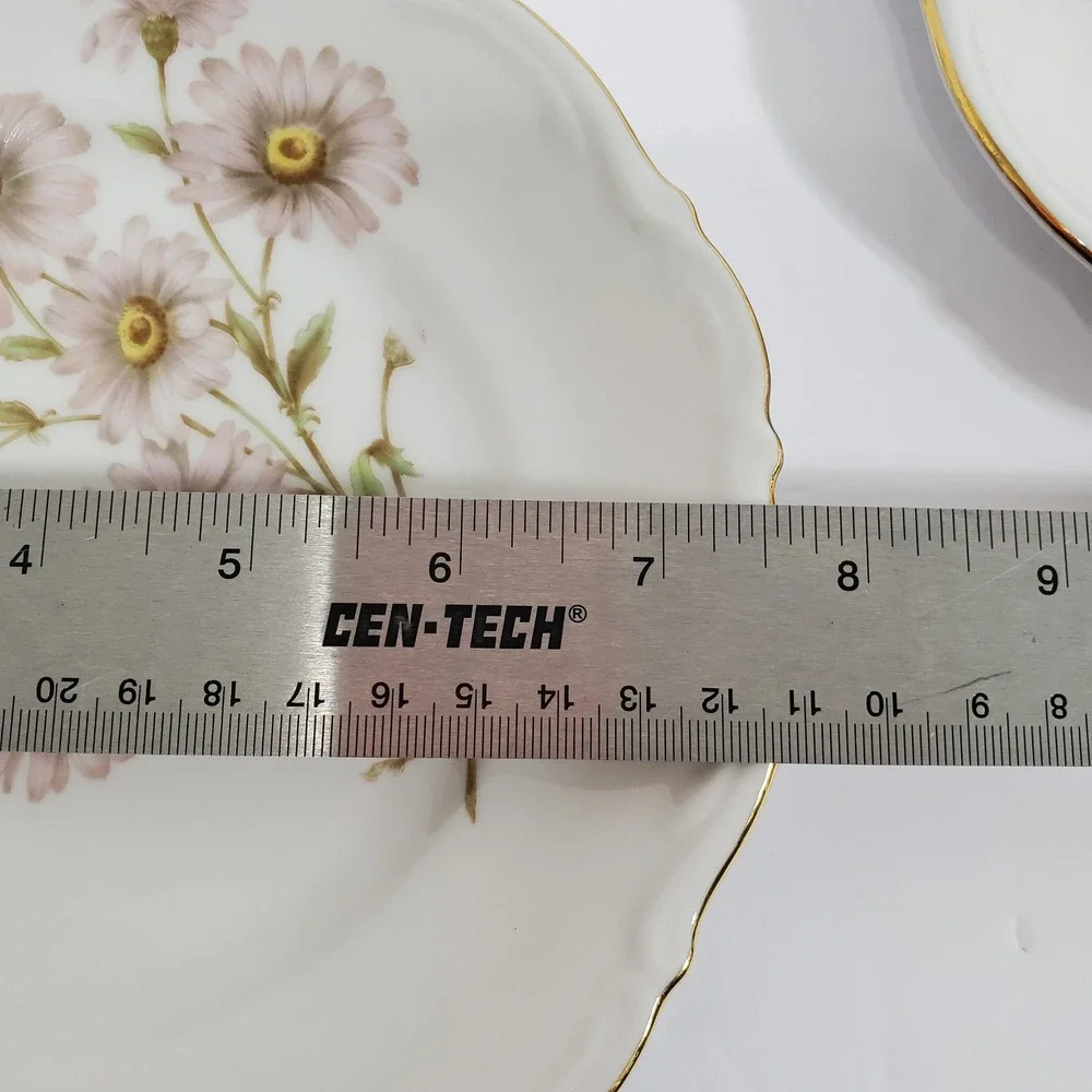 Mitterteich Bavaria Daisy Bell Salad Plate White Gold Trim Scalloped Edge Set 2